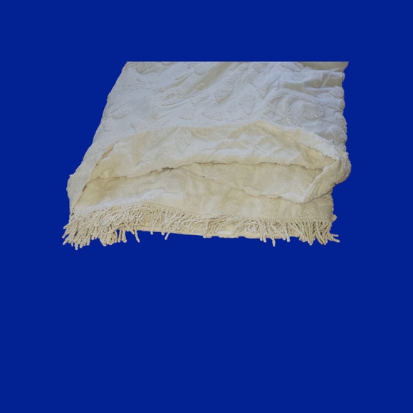 Vintage MCM Chenille Bedspread King Size Daisey Checkerboard Fringe Granny Core - Picture 4 of 9